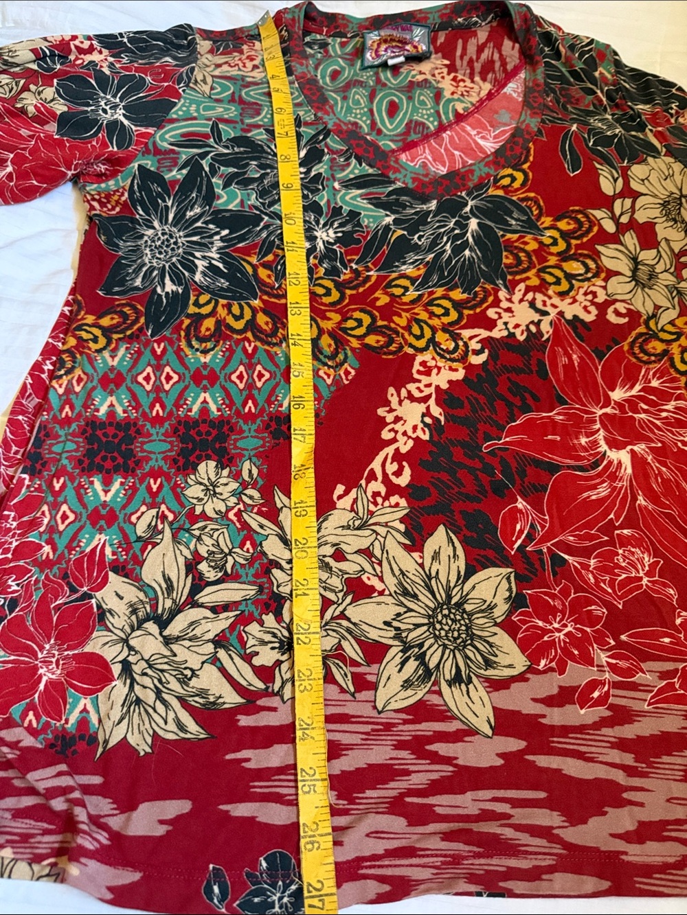 Johnny Was Multicolor Floral & Abstract Print V-Neck Top - Picture 4 of 5